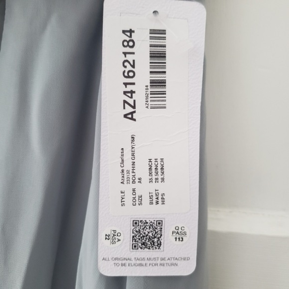 Azazie Clarissa A Line Chiffon Tea Length Dress Dolphin Grey Sz A6 NWT - Picture 14 of 15